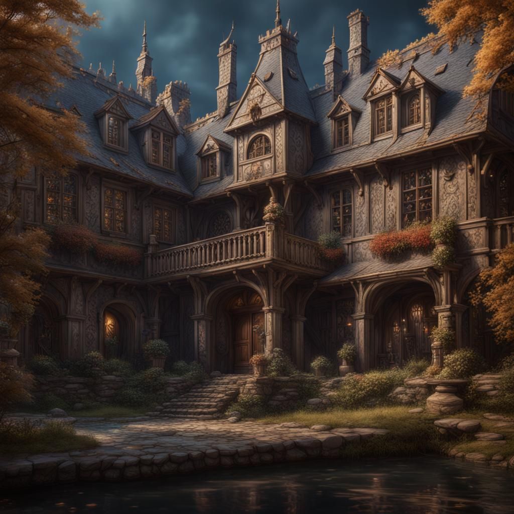 Fantastical Manor in Detailed Matte Painting Style