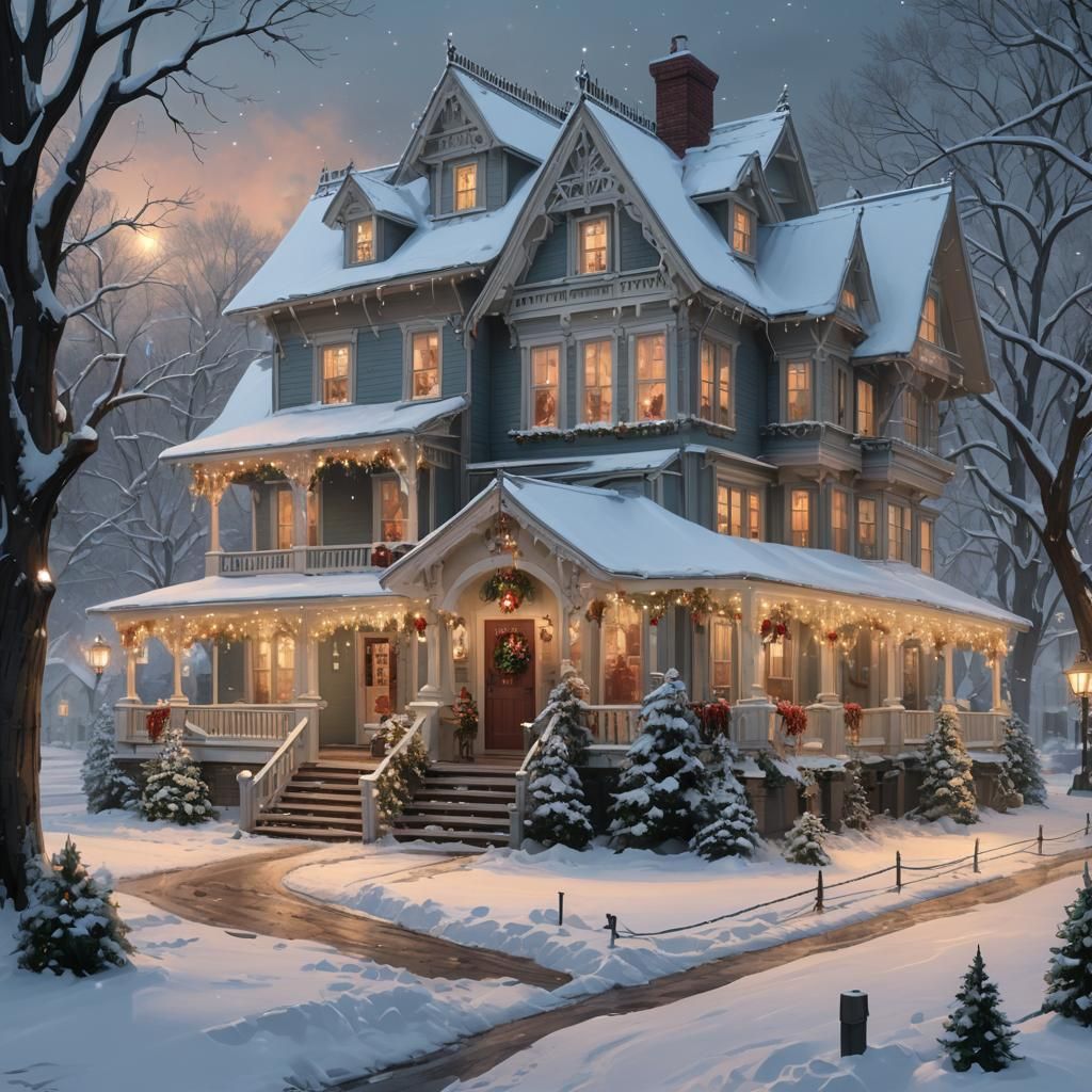 Winter Wonderland Farmhouse Christmas Portrait in Vibrant Co...