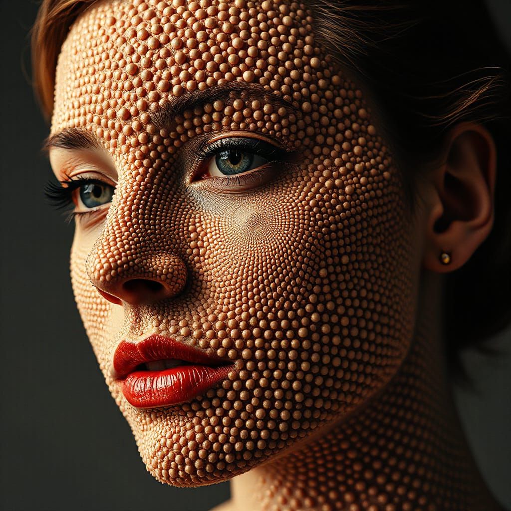 Hypnotic Woman's Face Made of Tiny Planets