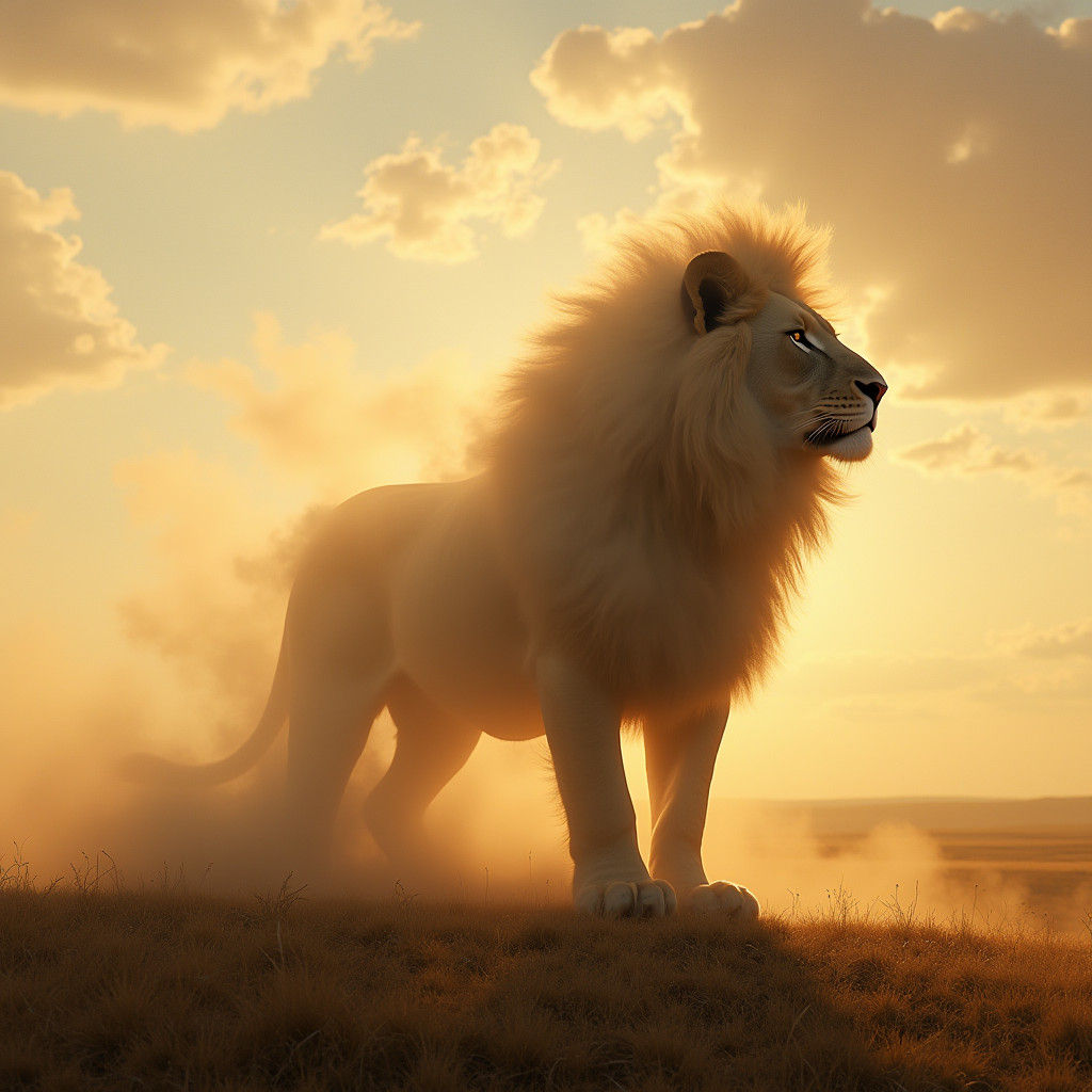 Dust and Cloud Lion in Golden Savannah Light