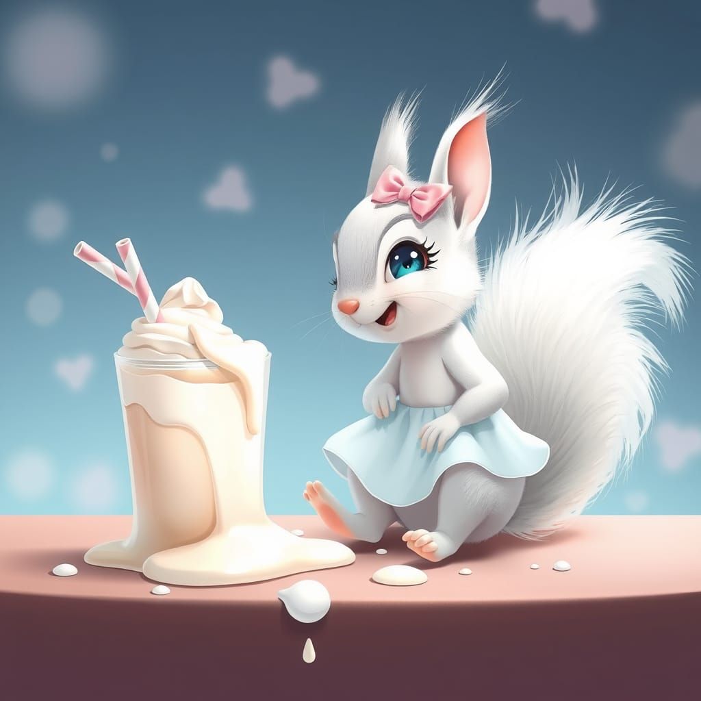 Pastel Anime Squirrel Spills Milkshake