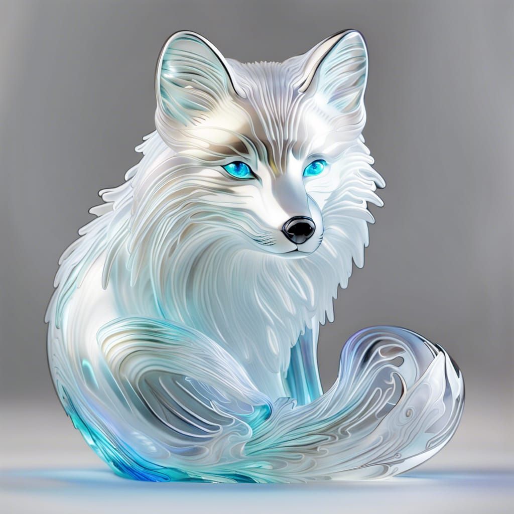 Glass sculptures of a blue-eyed arctic Fox