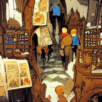 Palace Marketplace with Books and Mechanical Artifacts