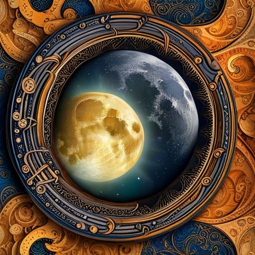 Psychedelic Collage Art of Celestial Moon and Stars