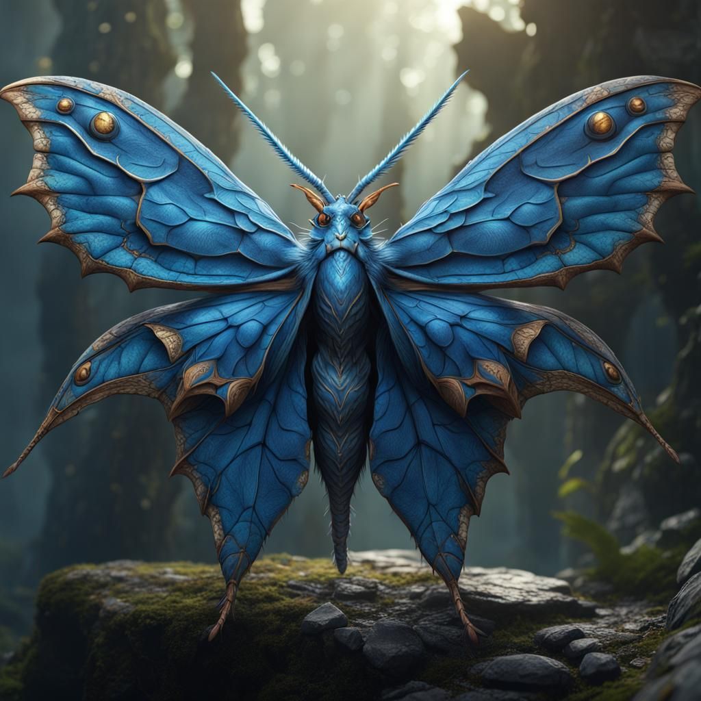 Detailed Blue Dragon Moth Matte Painting