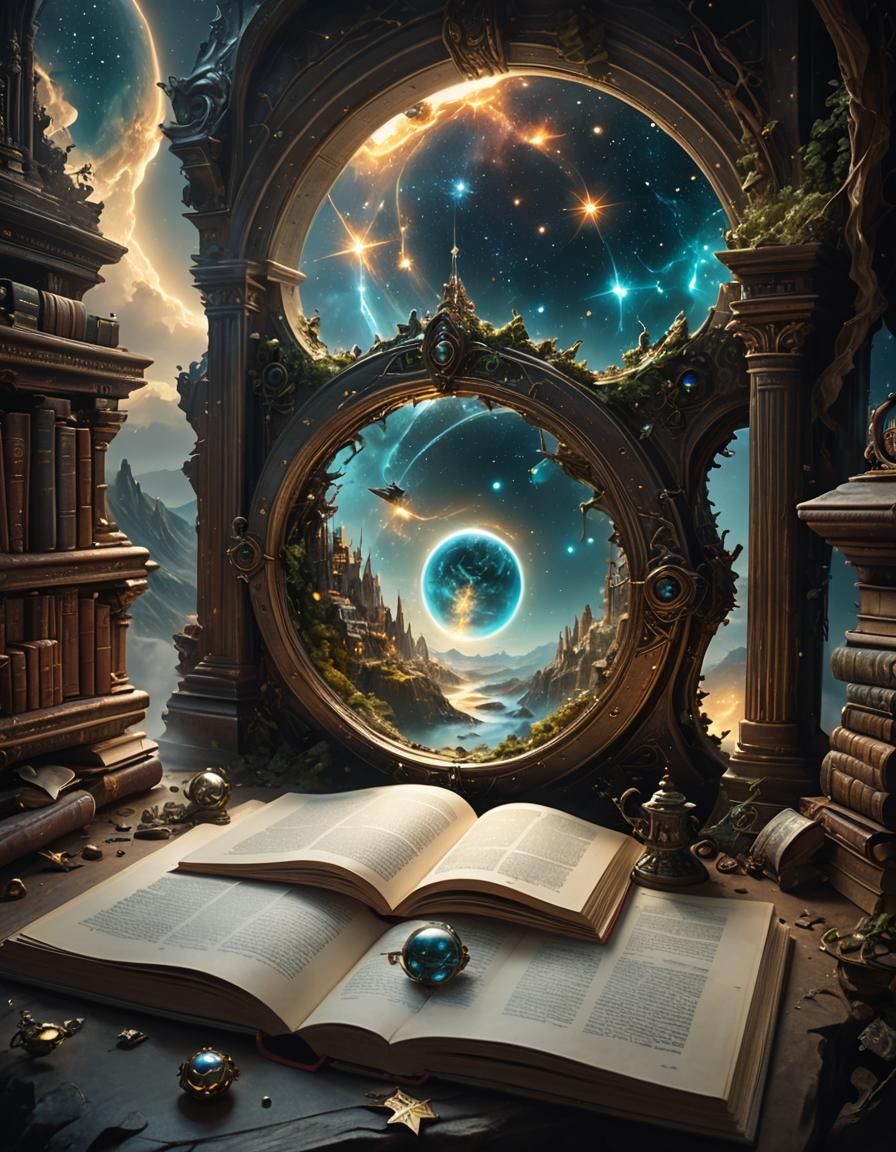 Miniature Sci-Fi World Emerging from Book