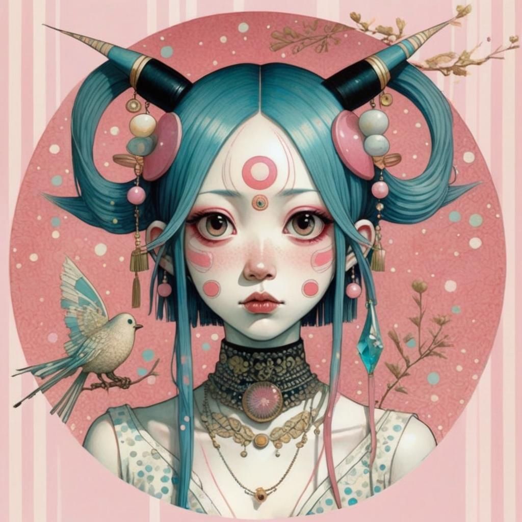 Illustrative Art with Pink Hues and Ornate Details