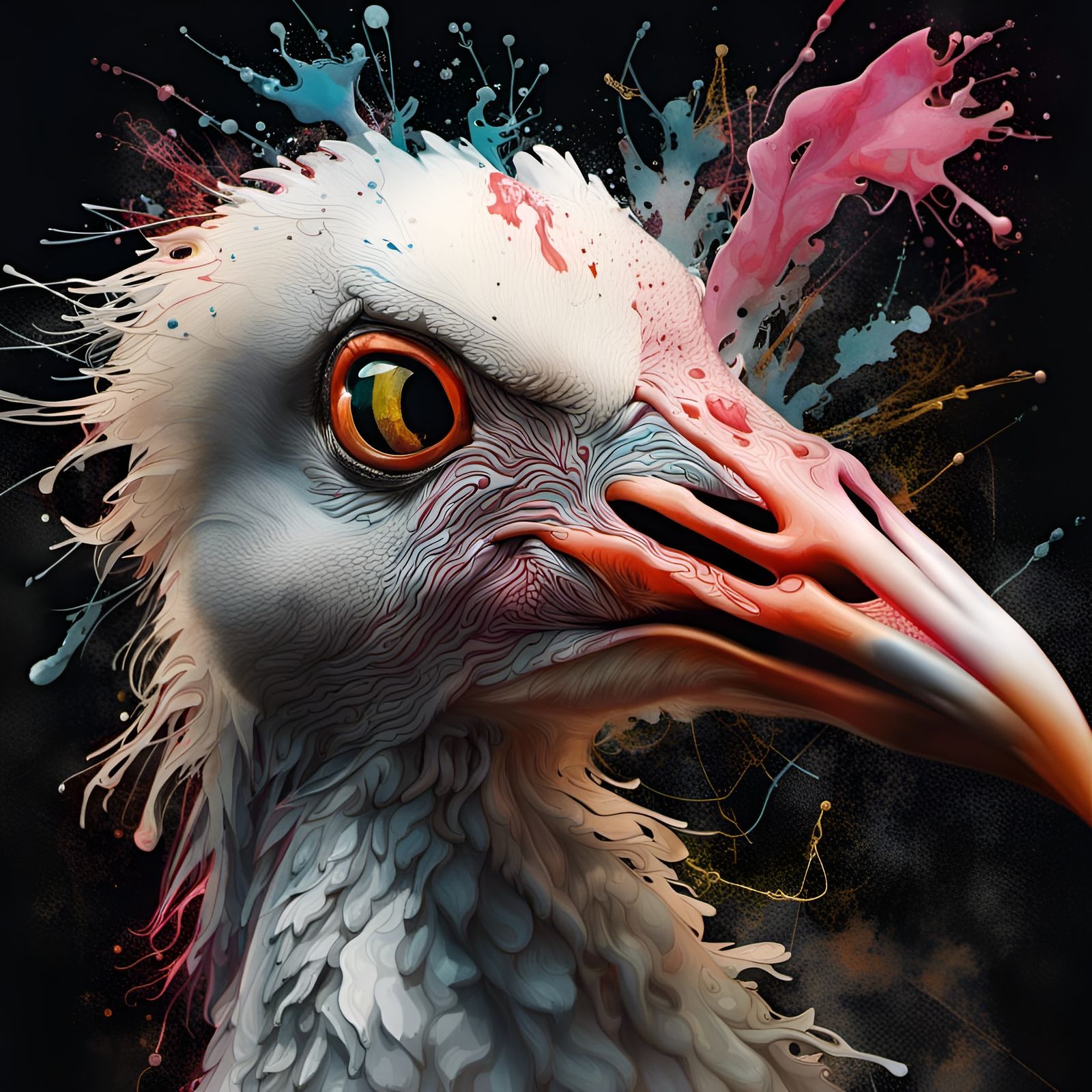 Hyperrealistic Stork Portrait as Splash Art