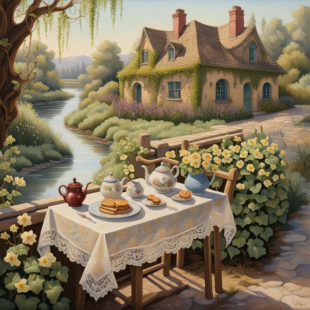 Fairytale Adobe House with Treats, Gouache and Watercolor