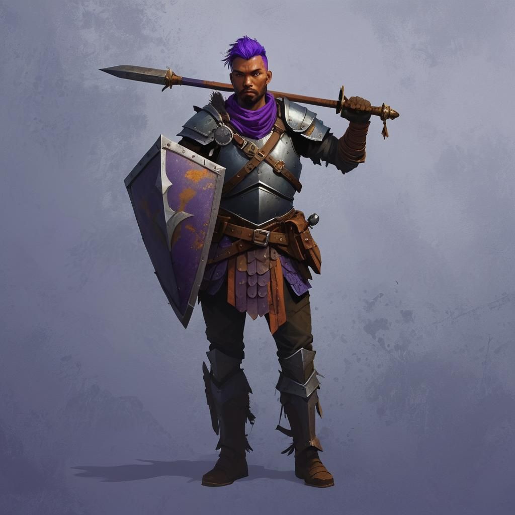 Purple-Plumed Warrior in Rusted Armor