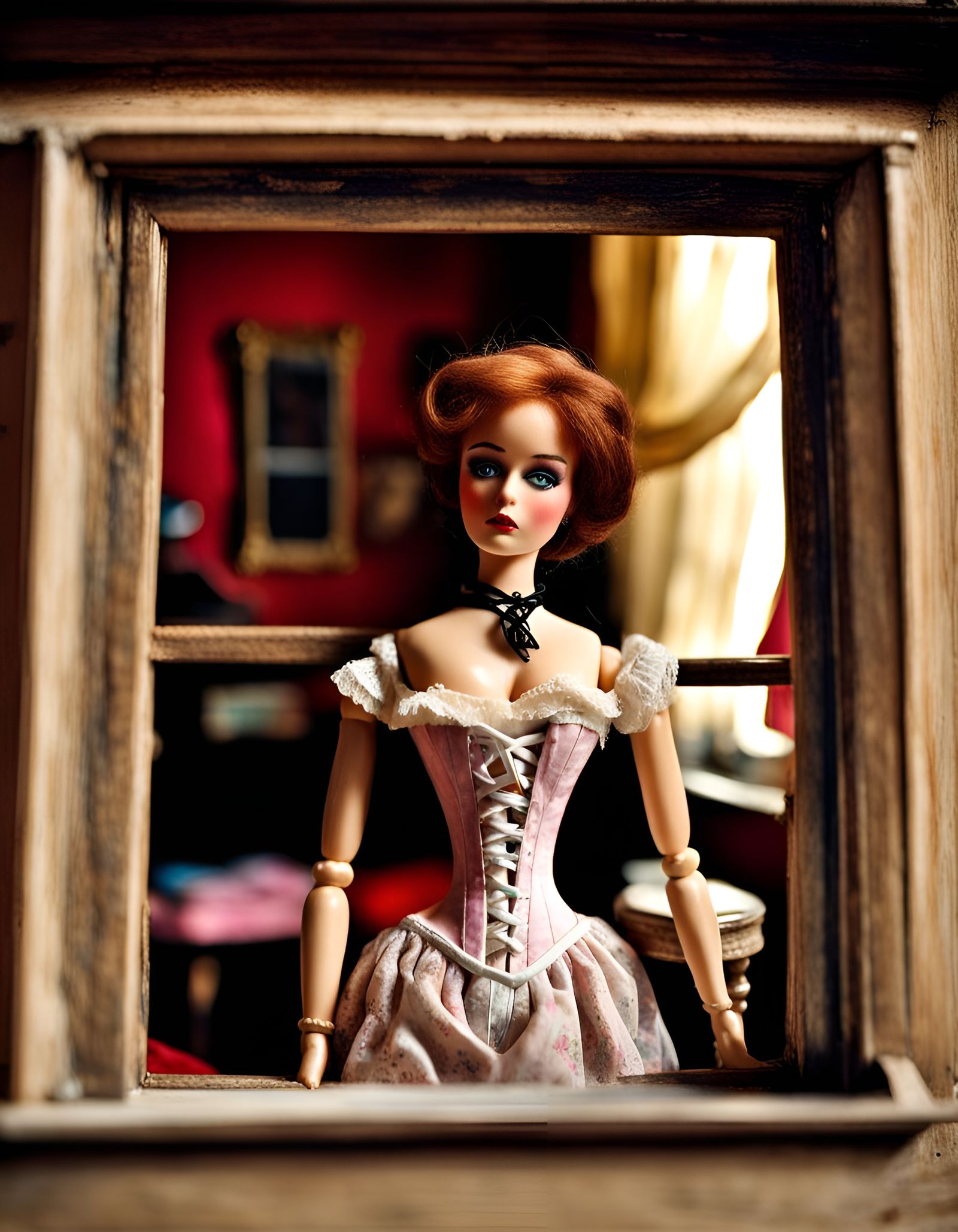 Eye Peering into Bordello Dollhouse Interior