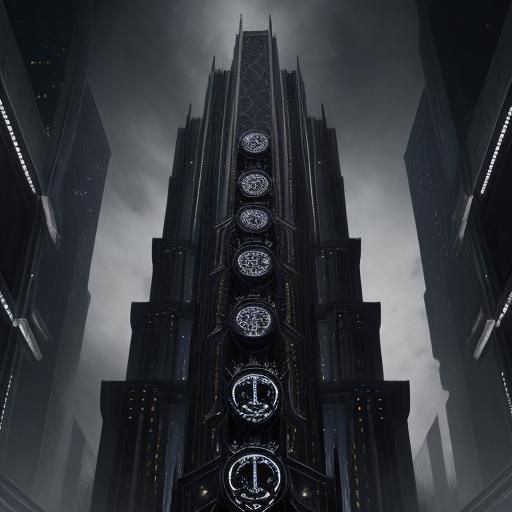 Dystopian Cyber Priests Worship Black Marble Face