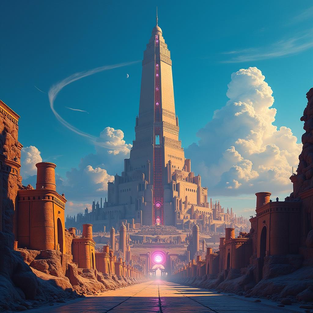 Tower of Babel in Futuristic Egyptian Style