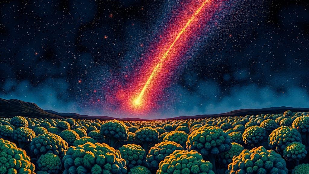 Orionid Meteor Shower Over Broccoli Field