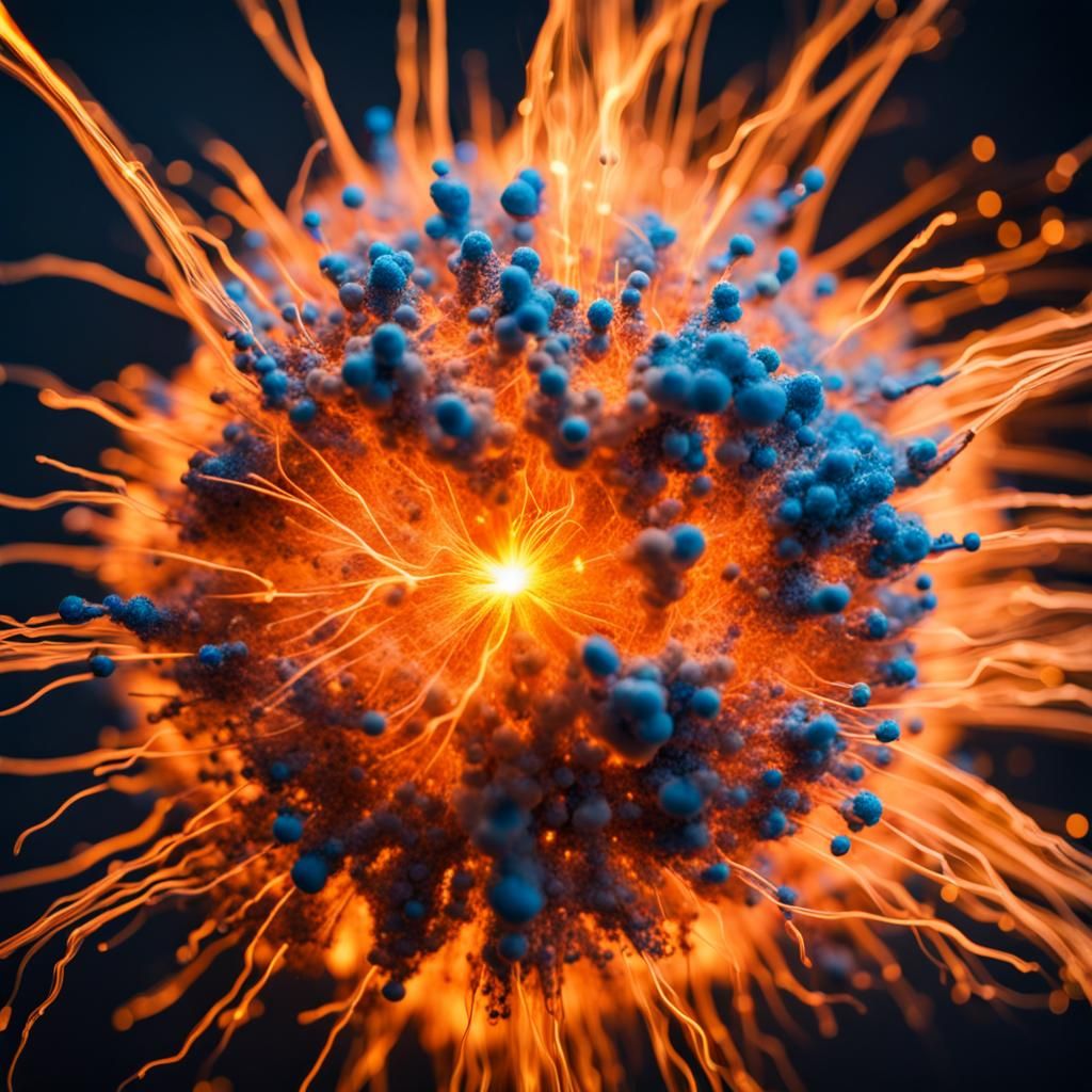 Microscopic Explosion with Blue Flames and Sparks
