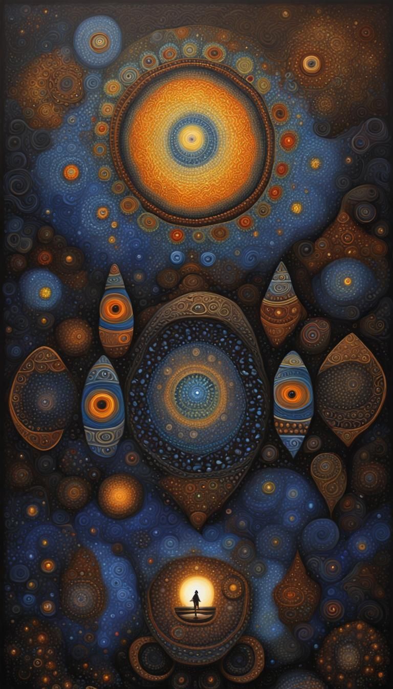 Ethereal Aboriginal Art with Fractal Patterns in Oil