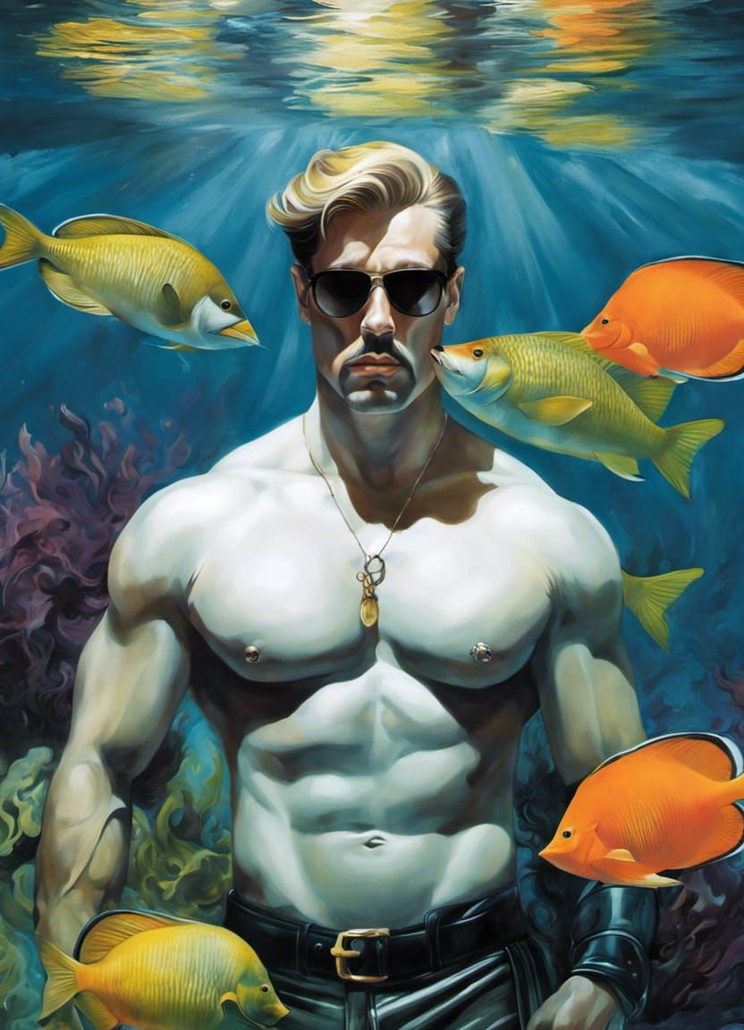 Gothic Male Underwater: Acrylic Painting in Tom of Finland S...