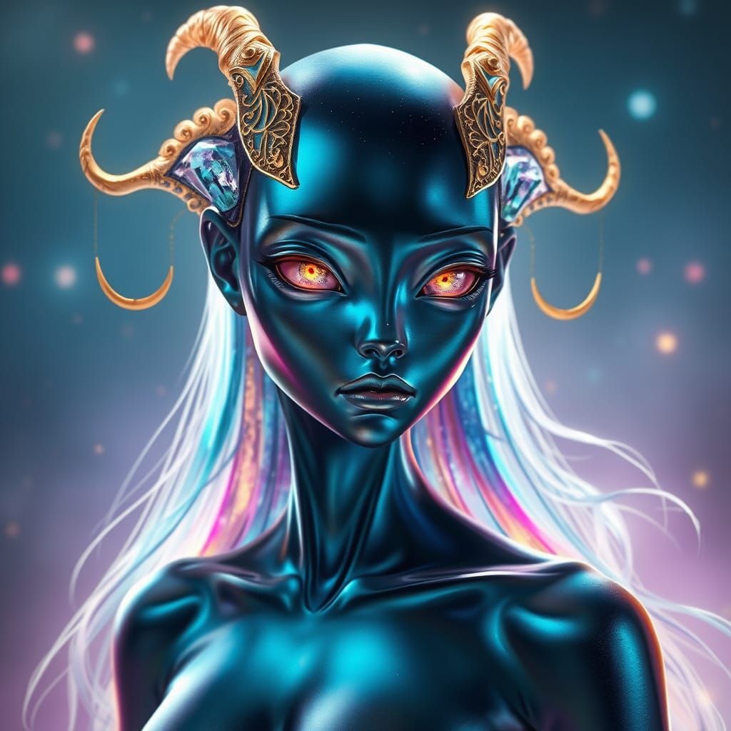 Celestial Being with Iridescent Skin and Ethereal Aura