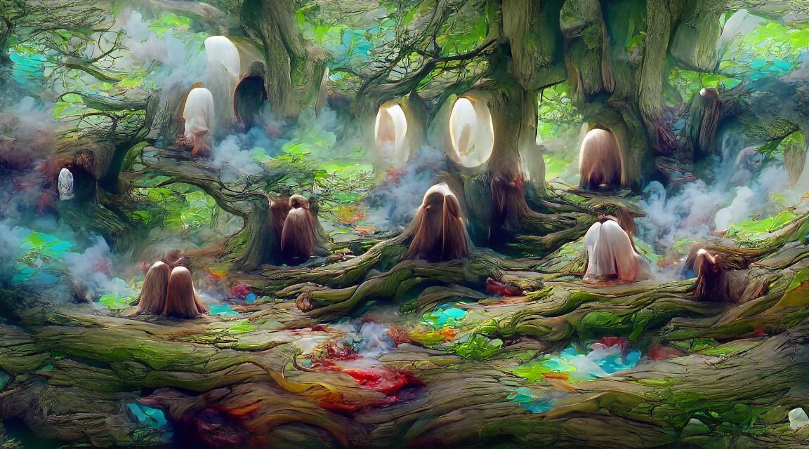 Druids in Magical Forest: Fantasy Art