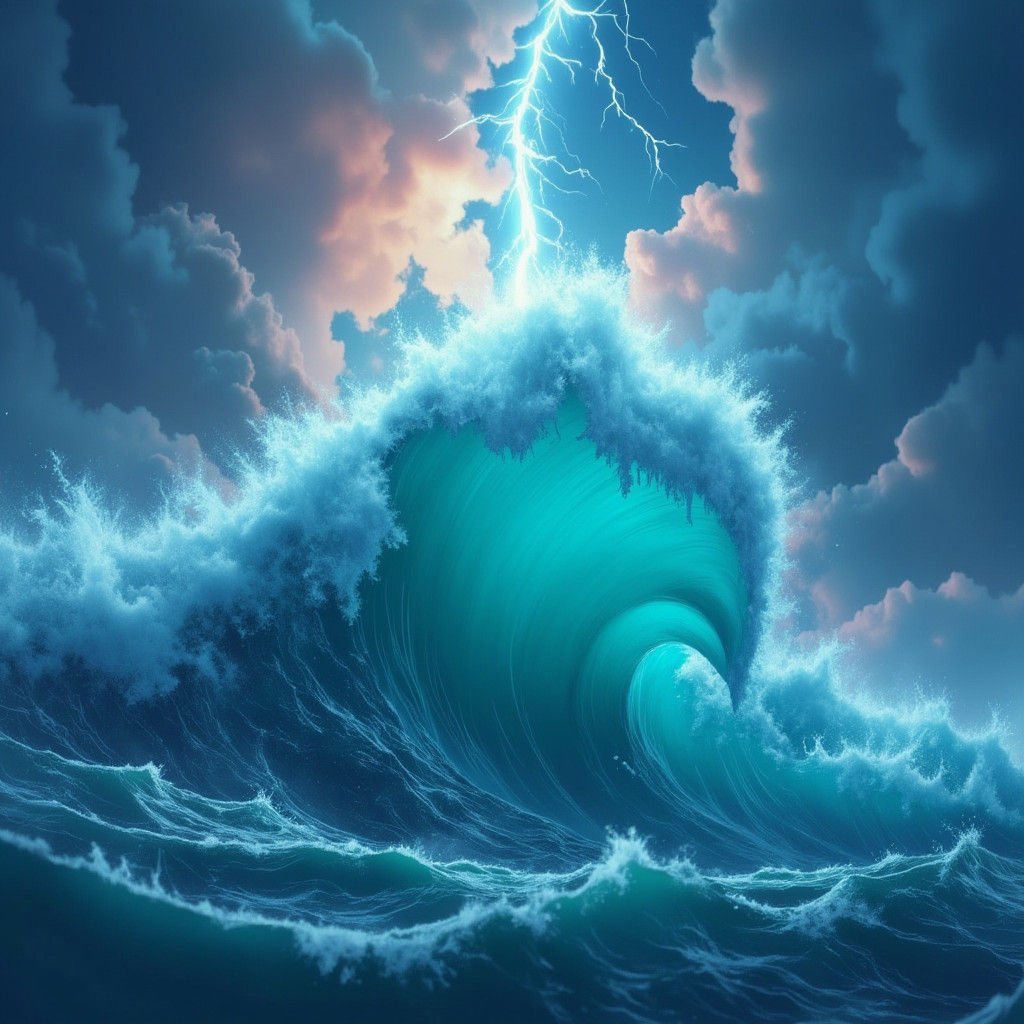 Colossal Tsunami Wave with Lightning Strike