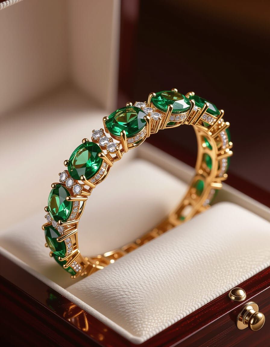 Exquisite Emerald and Diamond Bangle in Luxury 3D Style