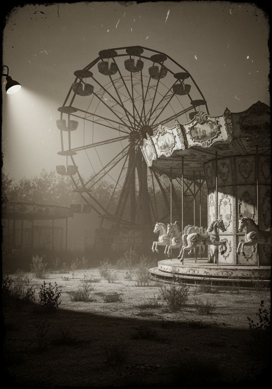 Abandoned Amusement Park in Sepia Tone