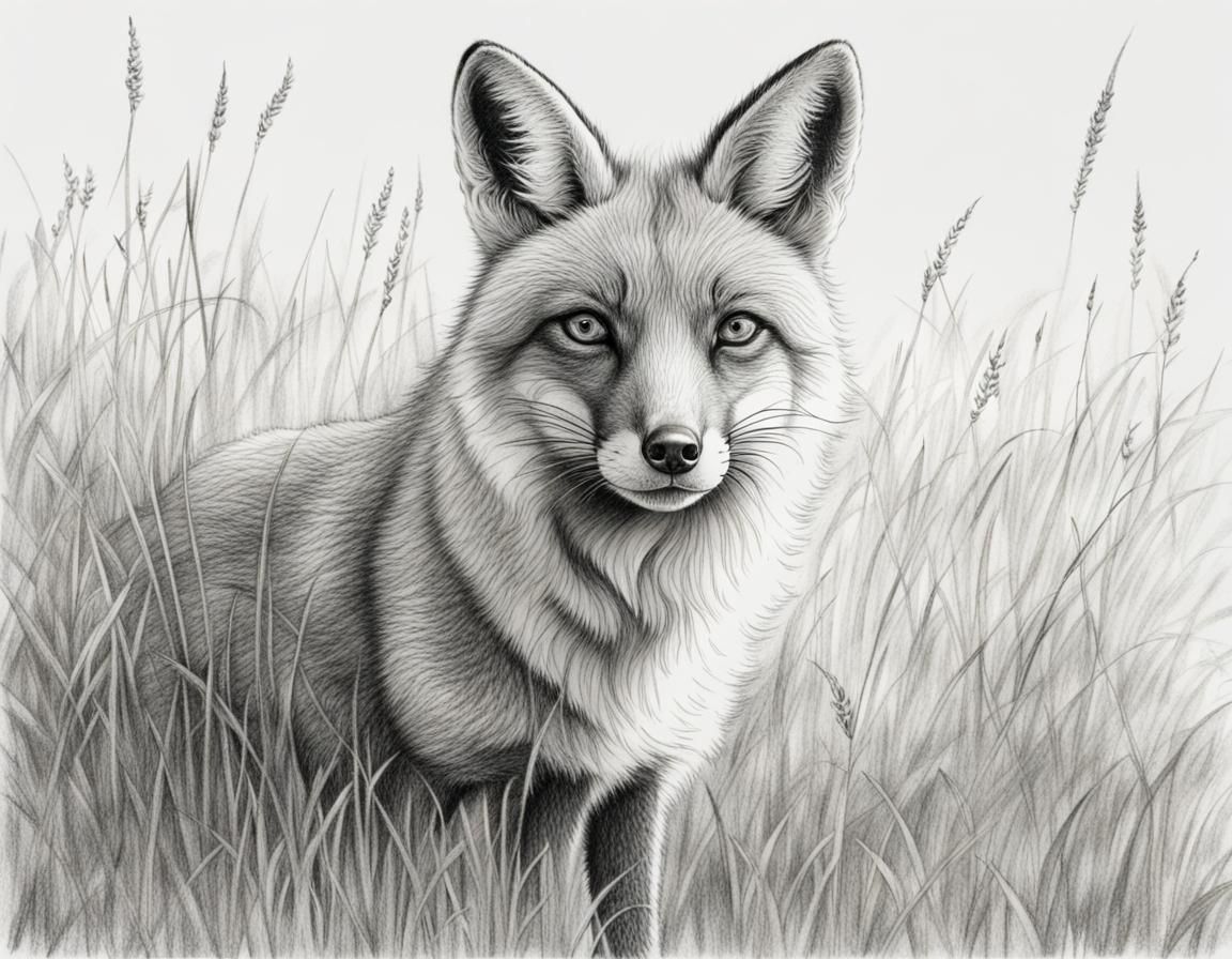 Alert Fox: Detailed Pencil and Charcoal Sketch