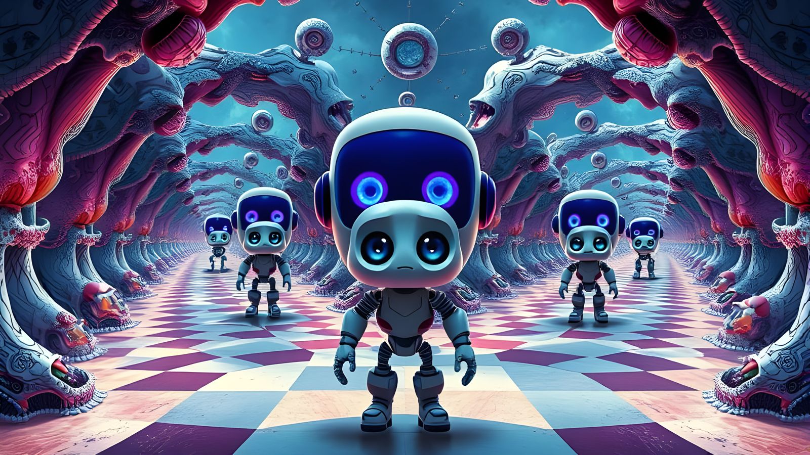 Funny Fractal Scene: Robot and Human Surprise