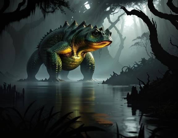 Bullywug Emerges from Swamp in Biomechanical Style