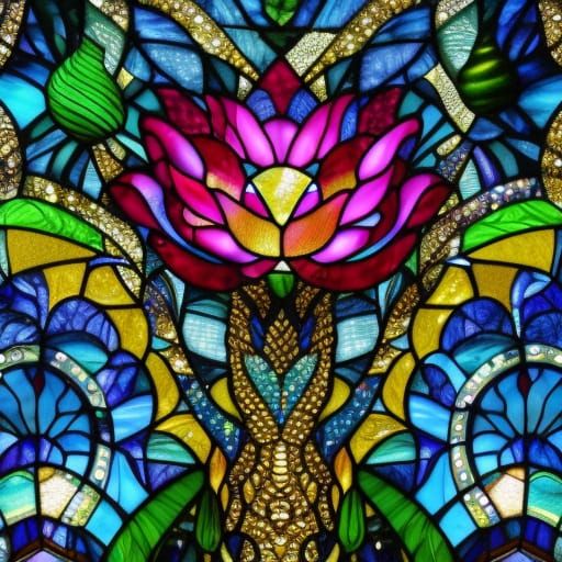 Illuminated Lotus Flower in Stained Glass Style