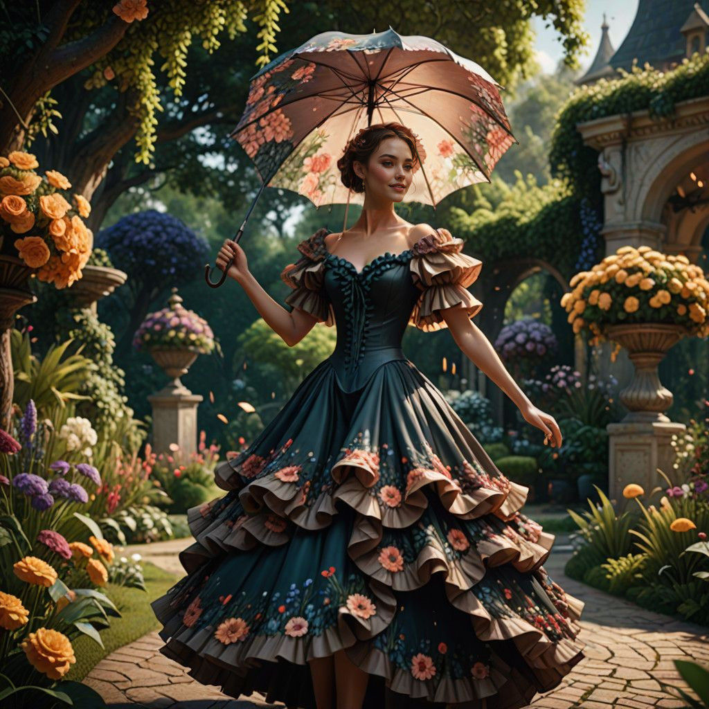Young Lady Dancing in a Whimsical Garden