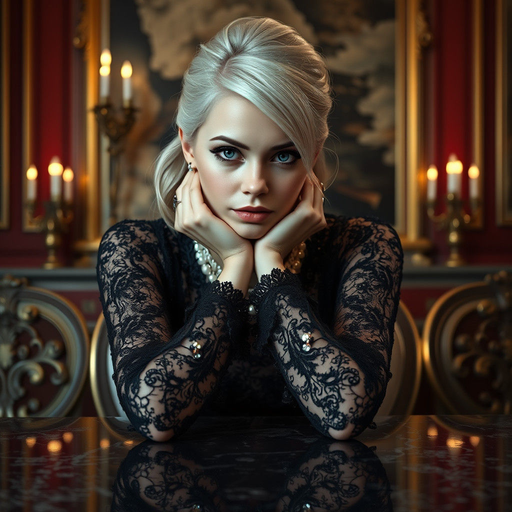 Blond Woman in Lace Dress, Artstation Portrait