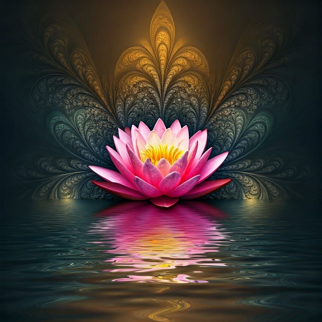 Pink Lotus Flower in Pre-Raphaelite Watercolor Style