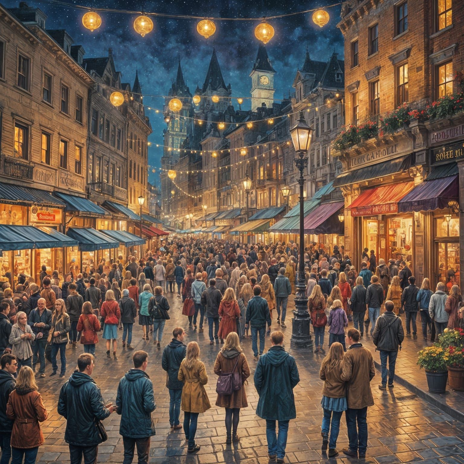 Vibrant Nightlife Scene as Oil Painting
