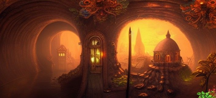 Steampunk Fairy City in Volcanic Cave Canals
