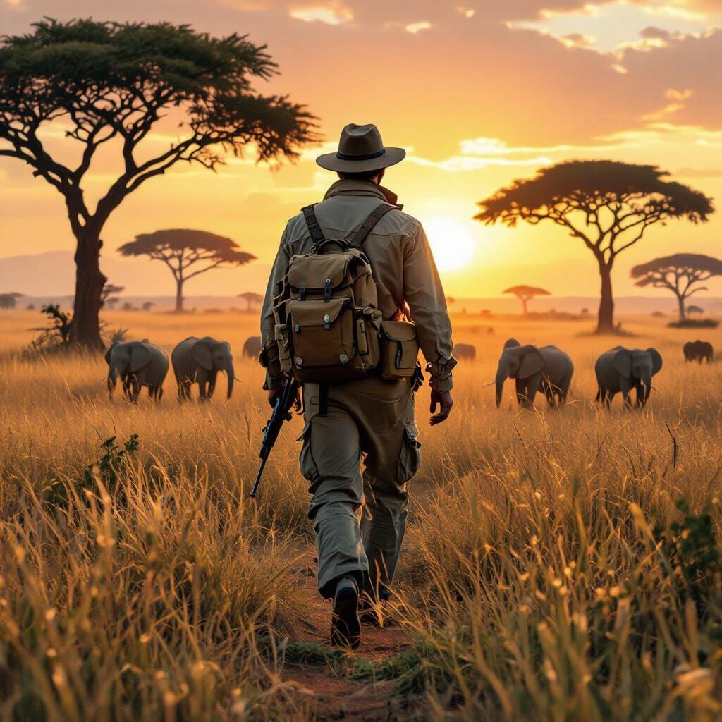 African Safari at Dawn in Hyperrealistic Style