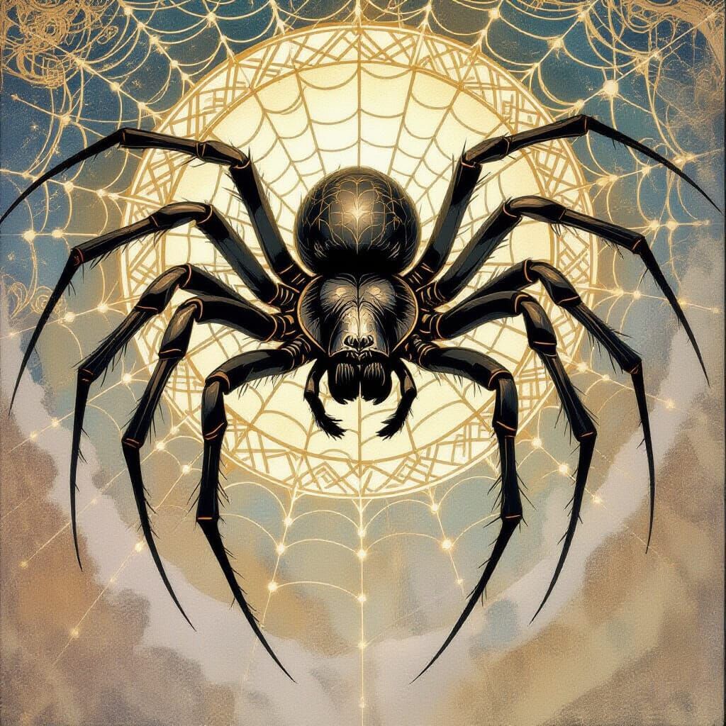 Goddess Spider Weaves Future Tapestry in Symbolist Style