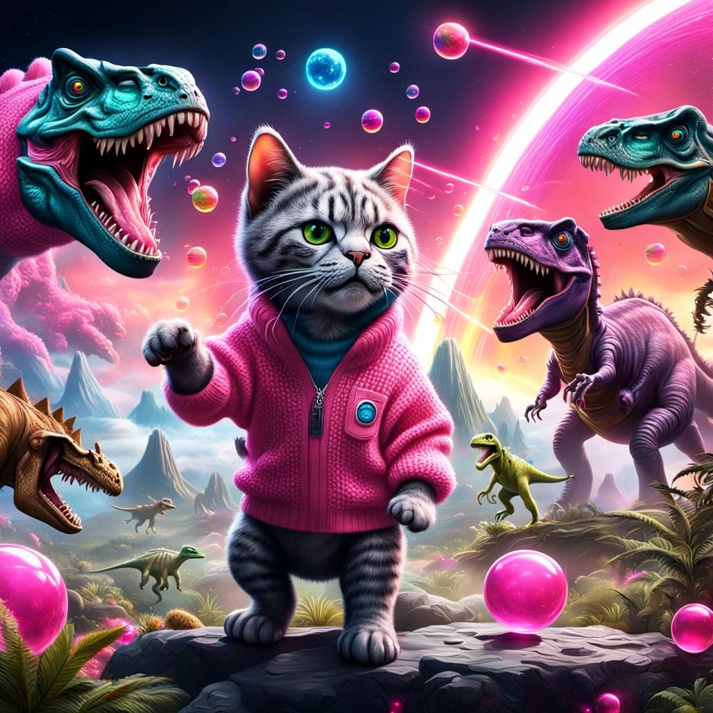 Giant Cat in Space: Laser Dinosaurs in Digital Art