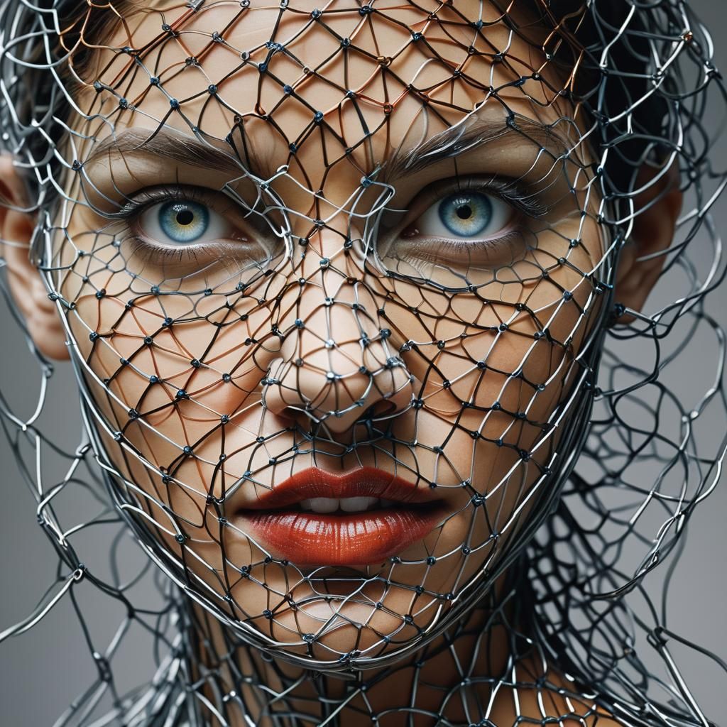 Industrial Wire Mesh Woman Body Sculpture Portrait