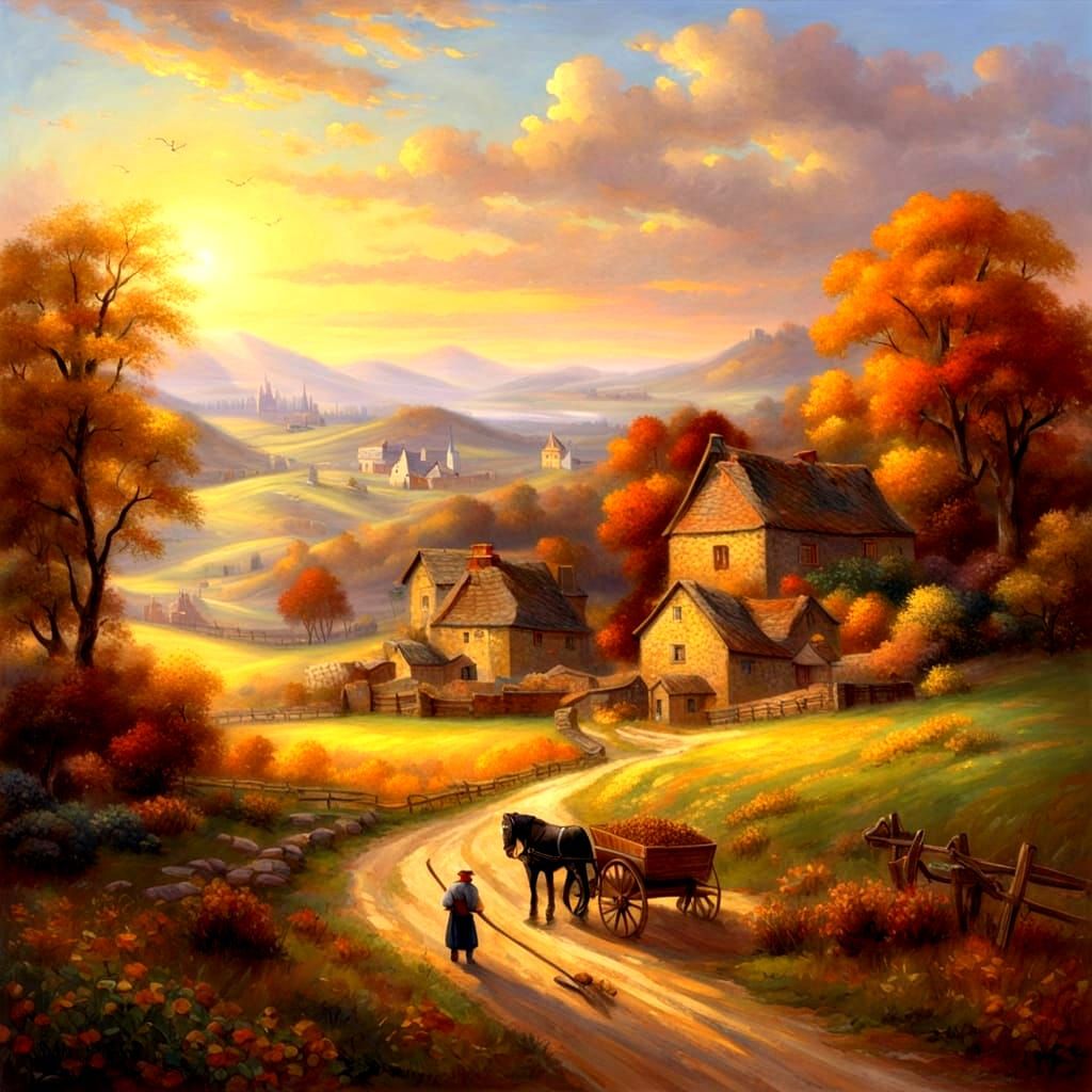 Golden Autumn Wheat Harvest on a Farm