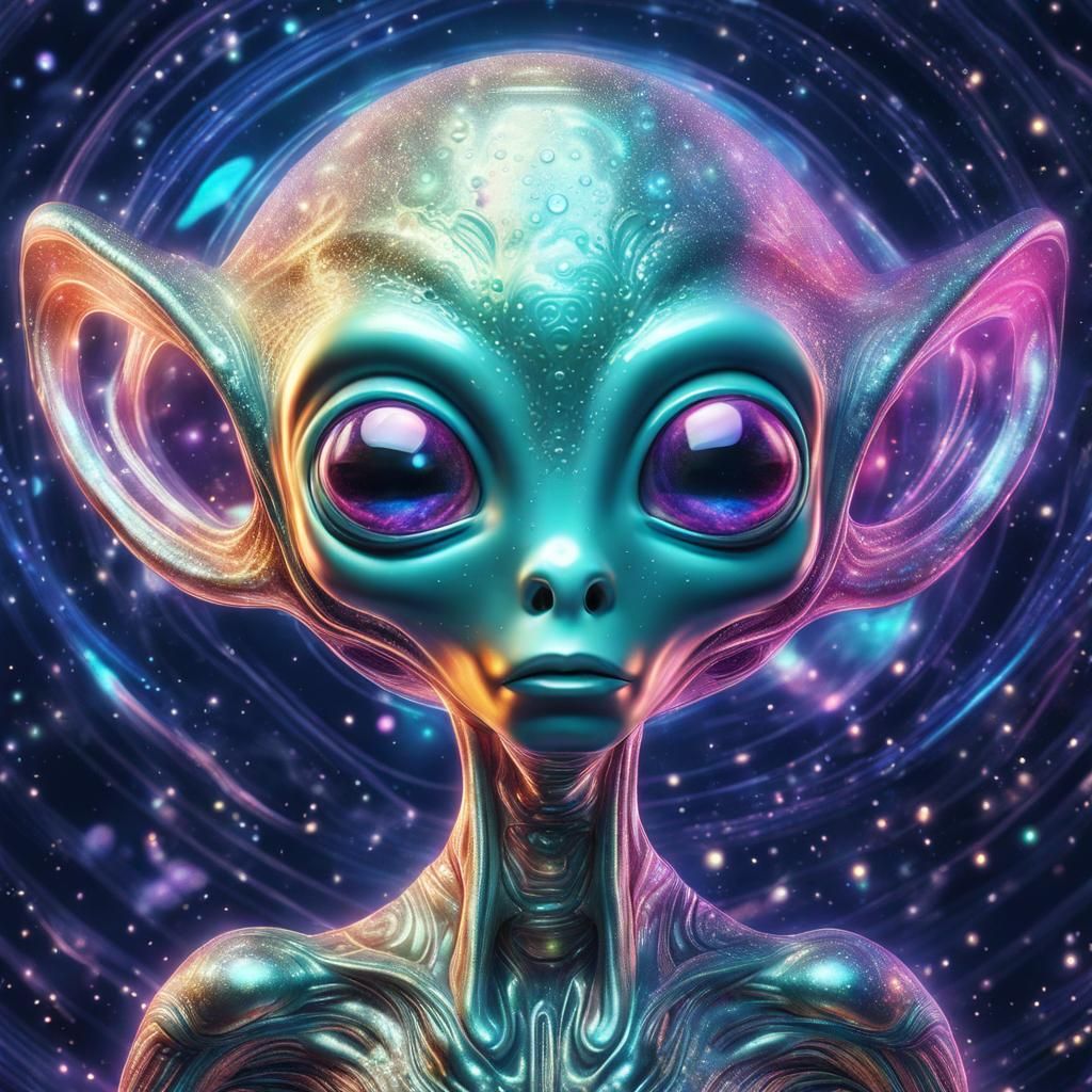 Pearlescent Alien: Holographic Cosmic Illustration