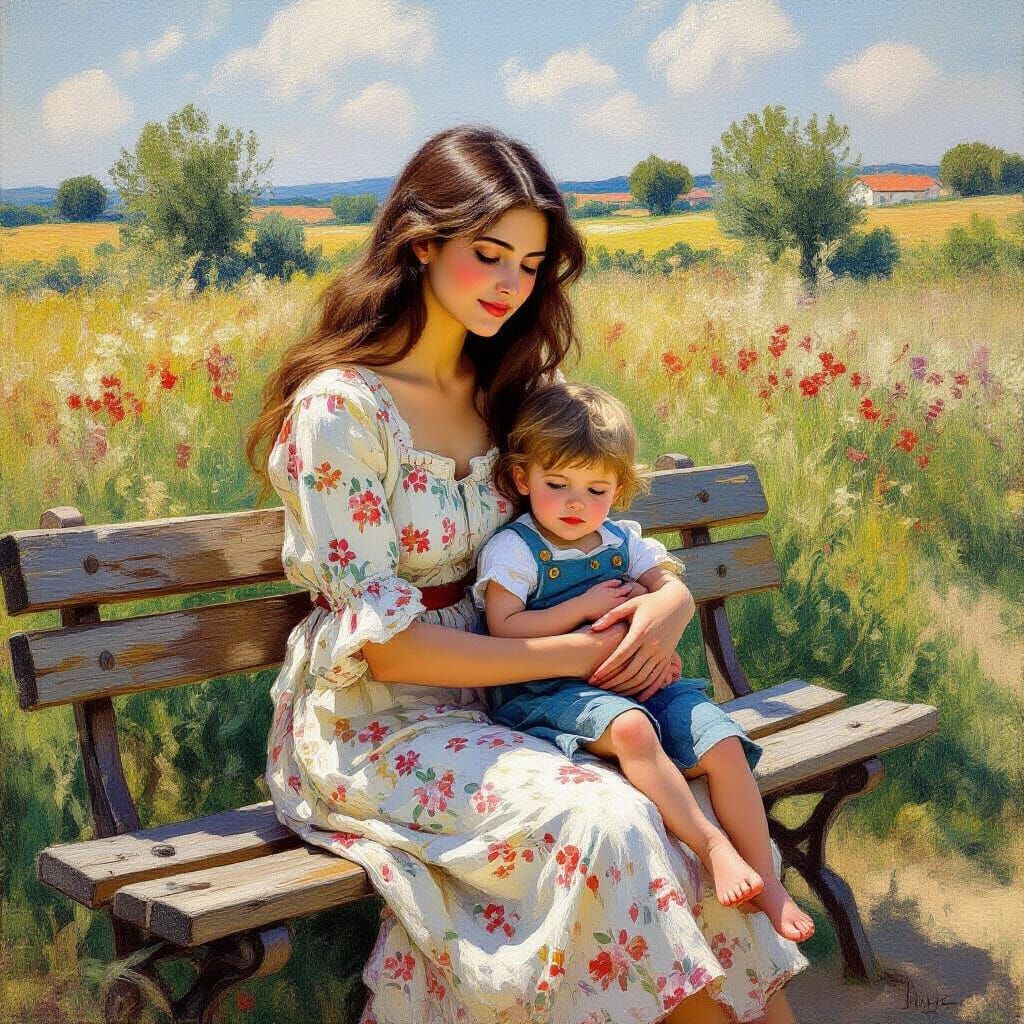 French Countryside Scene in Impressionistic Style