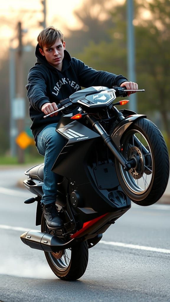 Tim Ukhov, a guy, 16 years old, in a  dark black hoodie with...