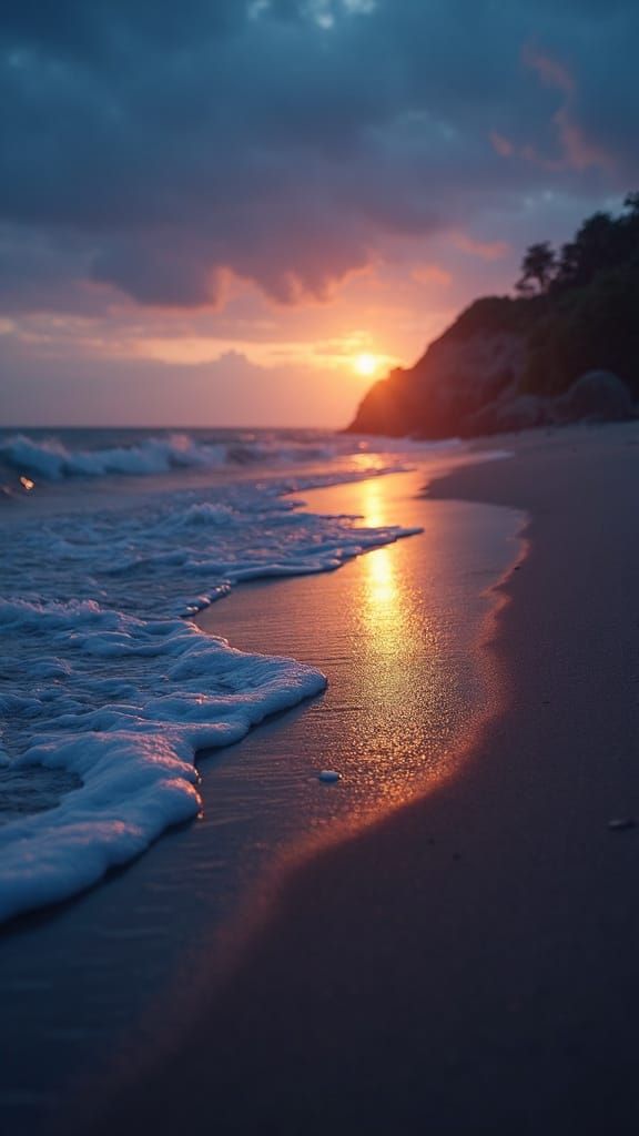 Peaceful Night Beach Scene in Golden Hour