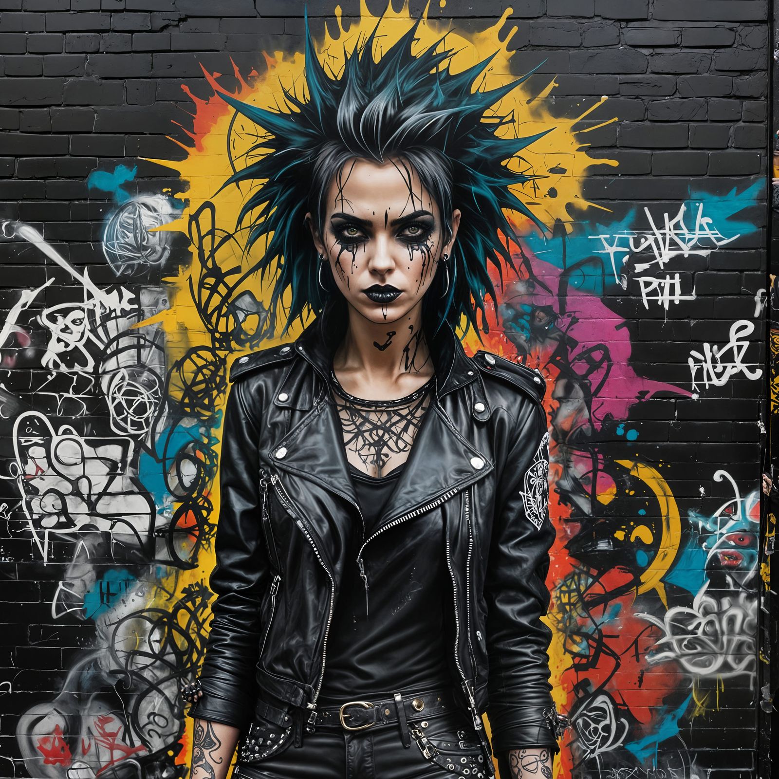 Gothic Punk Woman Spray Painting Graffiti Mural