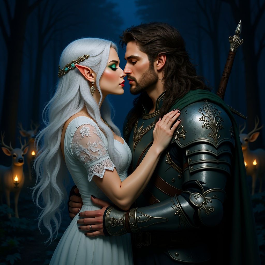 Elf Maiden Shares Tender Kiss With Human Warrior