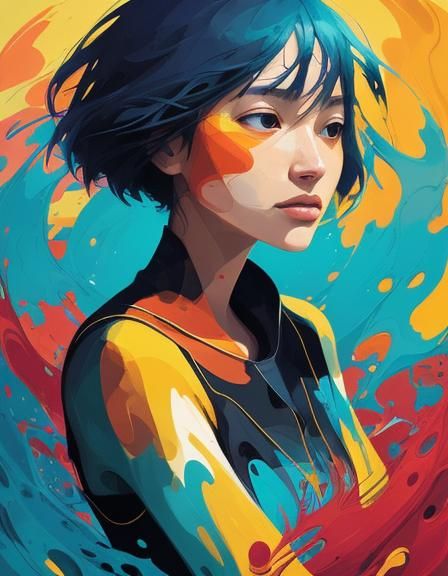 Abstract River: Colorfield Painting with Geometric Shapes