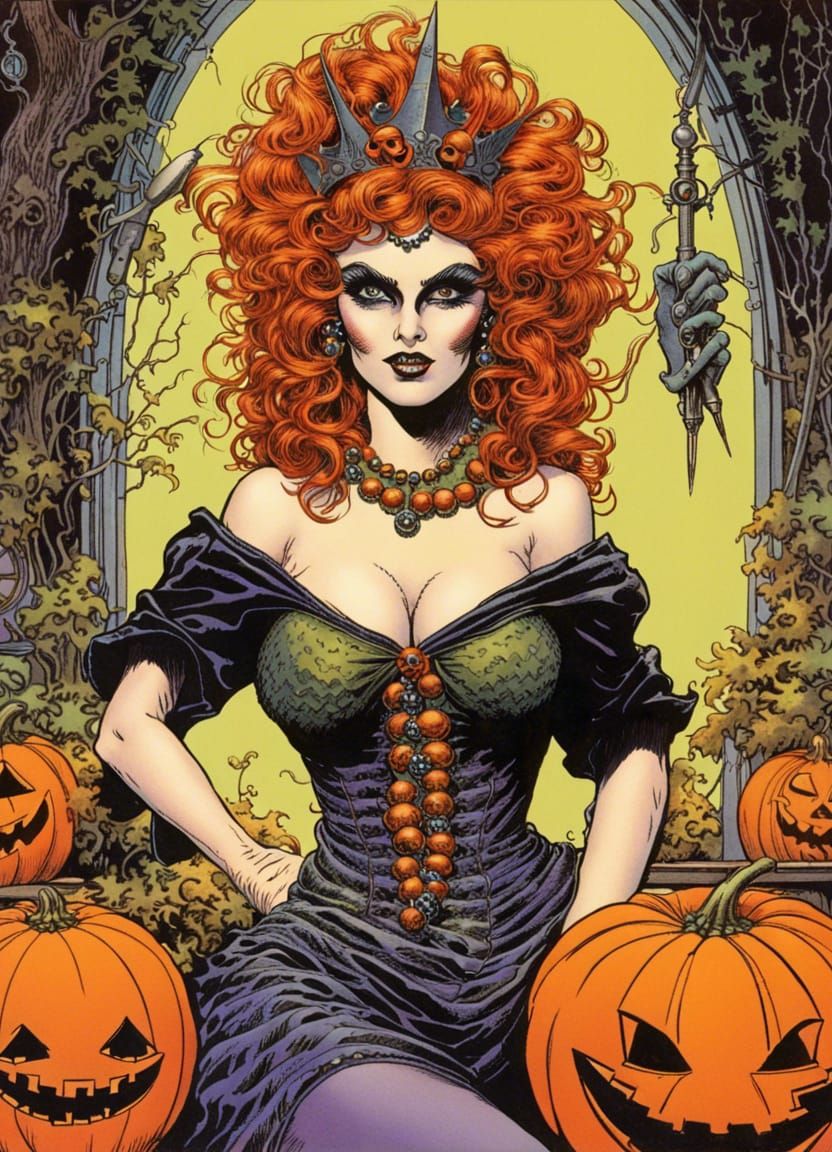 Halloween Queen in Comic Book Art Style