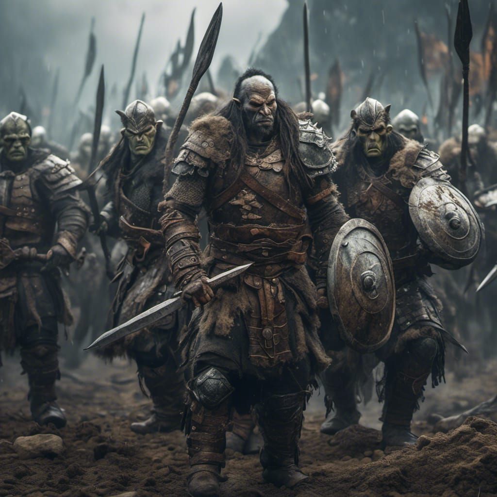 Orc Warriors in Shield Wall: Hyperrealistic Photo