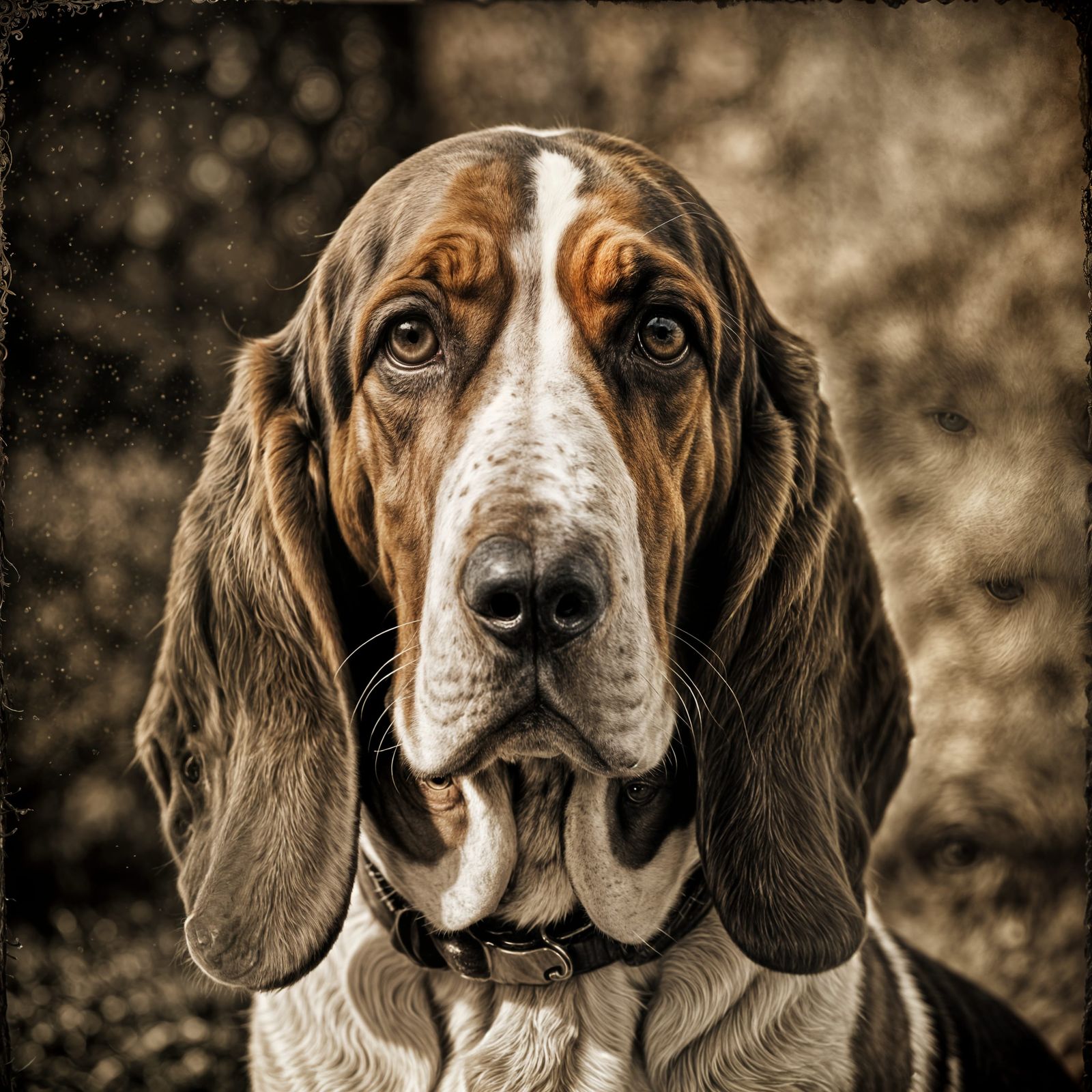 Basset Hound in Vintage Sepia Photo Style